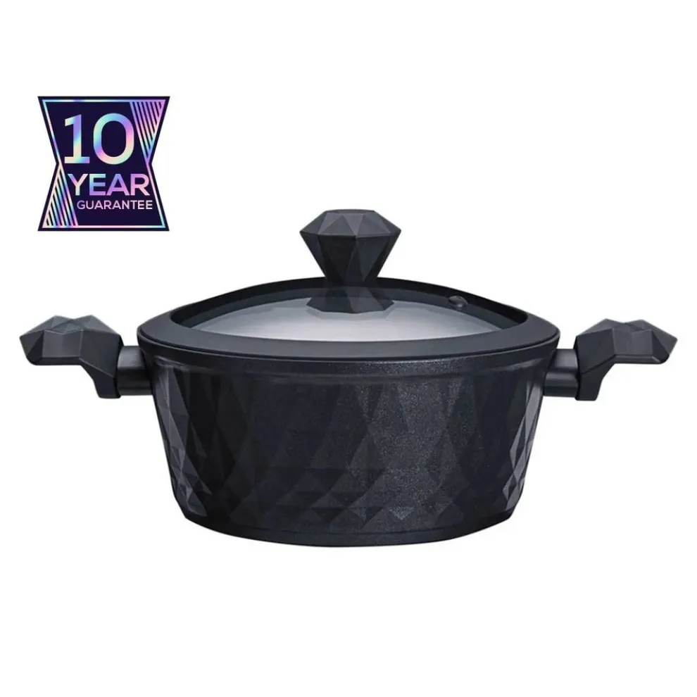 Karaca BioDiamond Non-Stick Antibacterial Handle Induction Stockpot with Lid, 24cm, Black