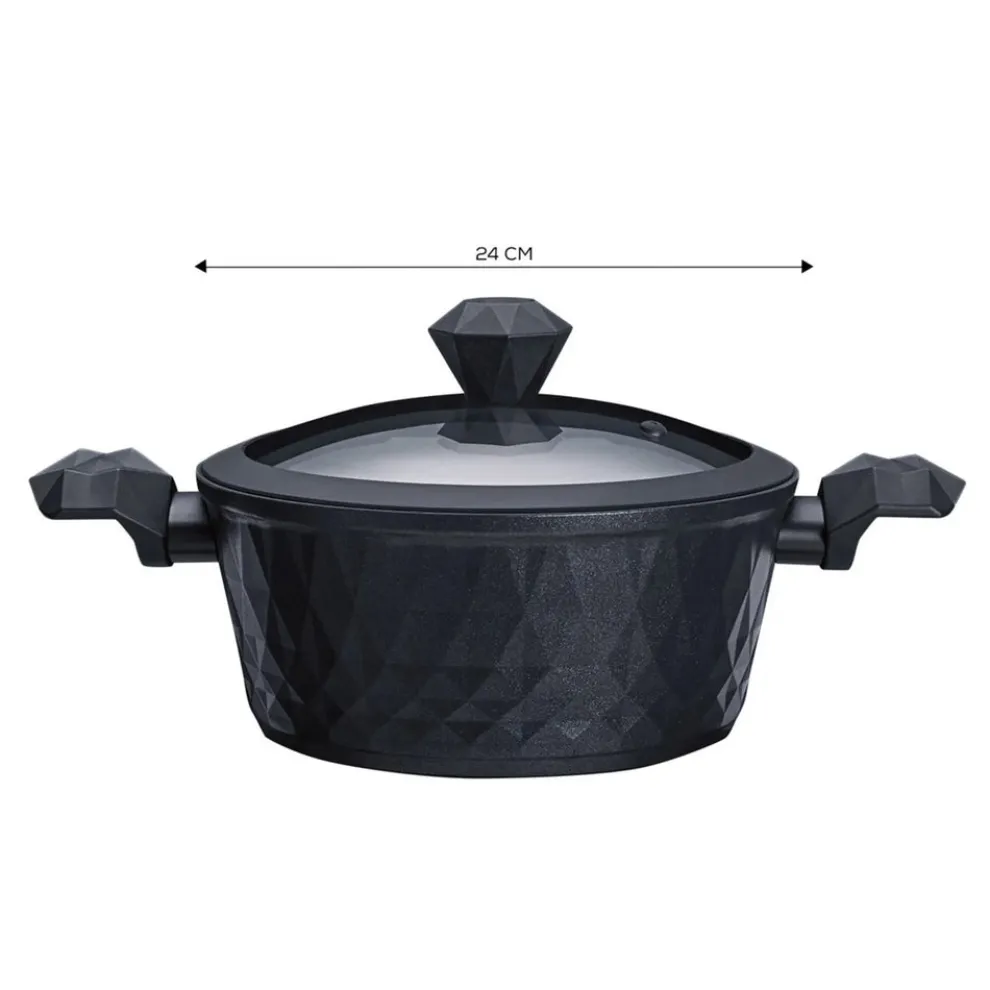 Karaca BioDiamond Non-Stick Antibacterial Handle Induction Stockpot with Lid, 24cm, Black