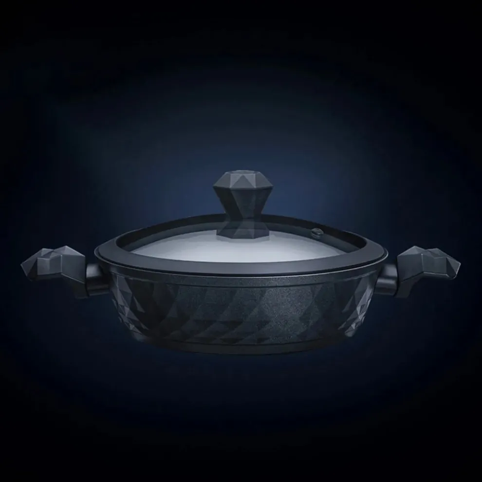 Karaca BioDiamond Non-Stick Antibacterial Handle Induction Shallow Casserole with Lid, 30cm, Black