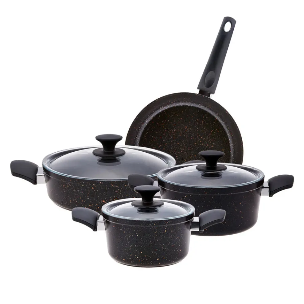 Karaca Blackgold Biogranite 7-Piece Non-Stick Cookware Set, Black Gold