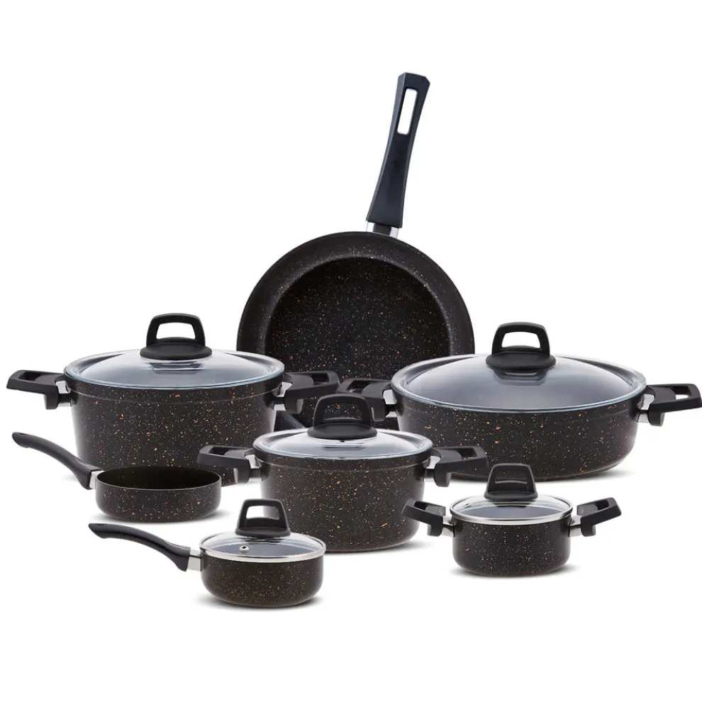 Karaca Blackgold Biogranite 12-Piece Non-Stick Cookware Set, Black Gold
