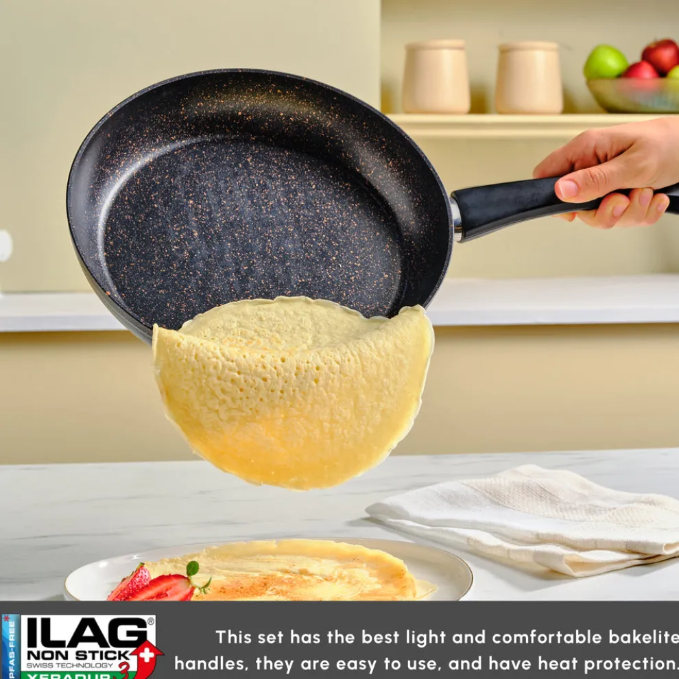 Karaca Blackgold Biogranite 2-Piece Induction Pan-Grill Set, Black Gold