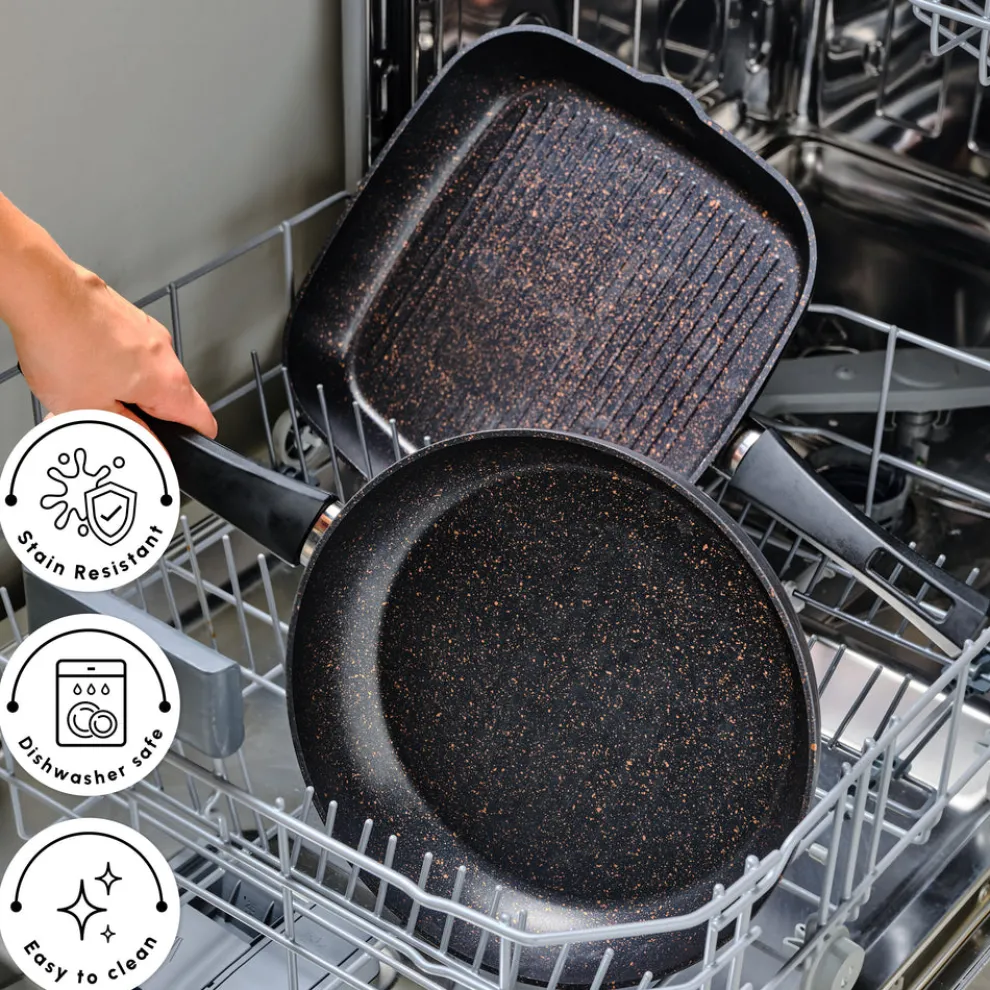 Karaca Blackgold Biogranite 2-Piece Induction Pan-Grill Set, Black Gold