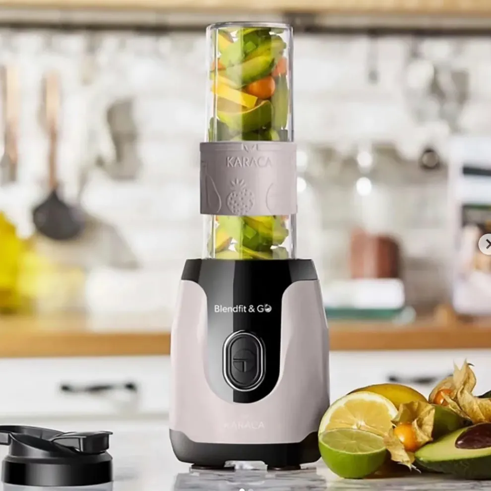 Karaca Blendfit Go Personal Smoothie Blender, 2x600ml Bottle, 550W, Retro Cream