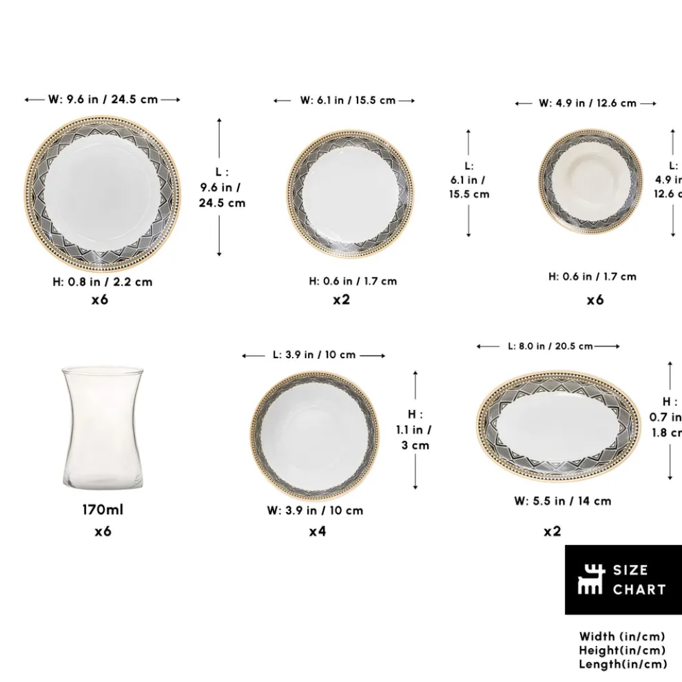 Karaca Bone China Globe 26-Piece Serveware Set for 6 People, Multi