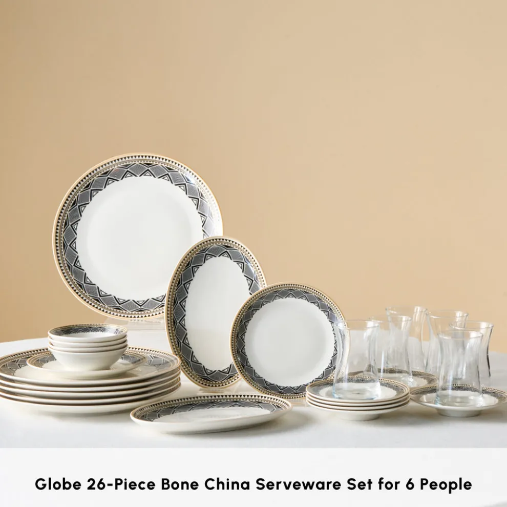 Karaca Bone China Globe 26-Piece Serveware Set for 6 People, Multi