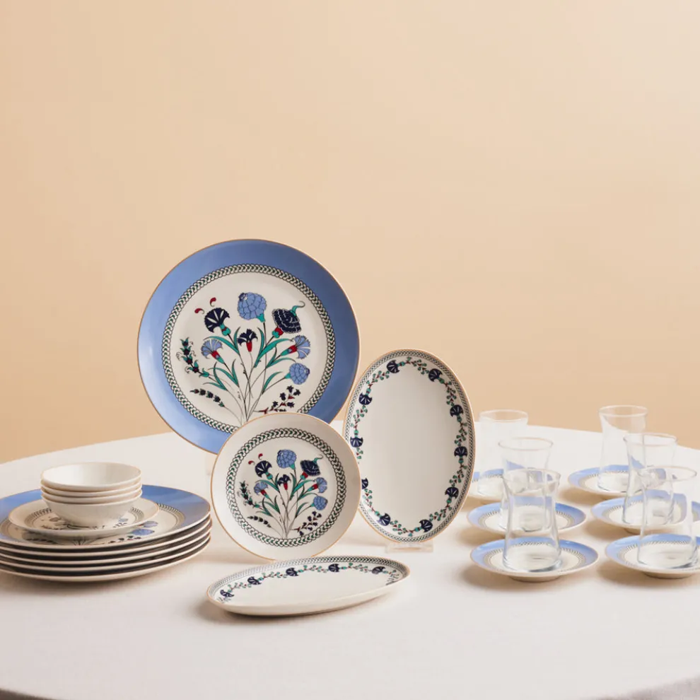 Karaca Bone China Blue Clove 26-Piece Serveware Set for 6 People, Multi