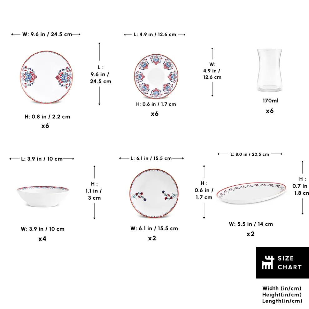 Karaca Bone China Nakkaş 26-Piece Serveware Set for 6 People, Multi