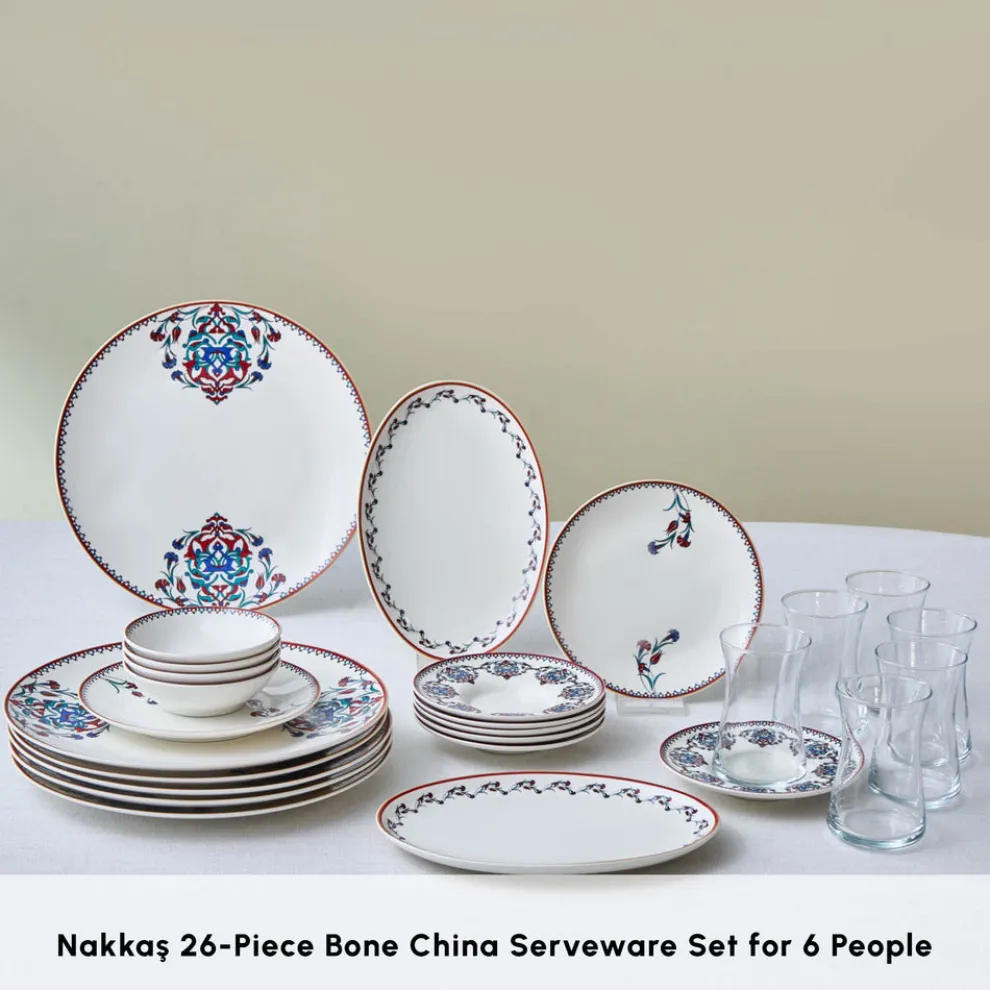 Karaca Bone China Nakkaş 26-Piece Serveware Set for 6 People, Multi