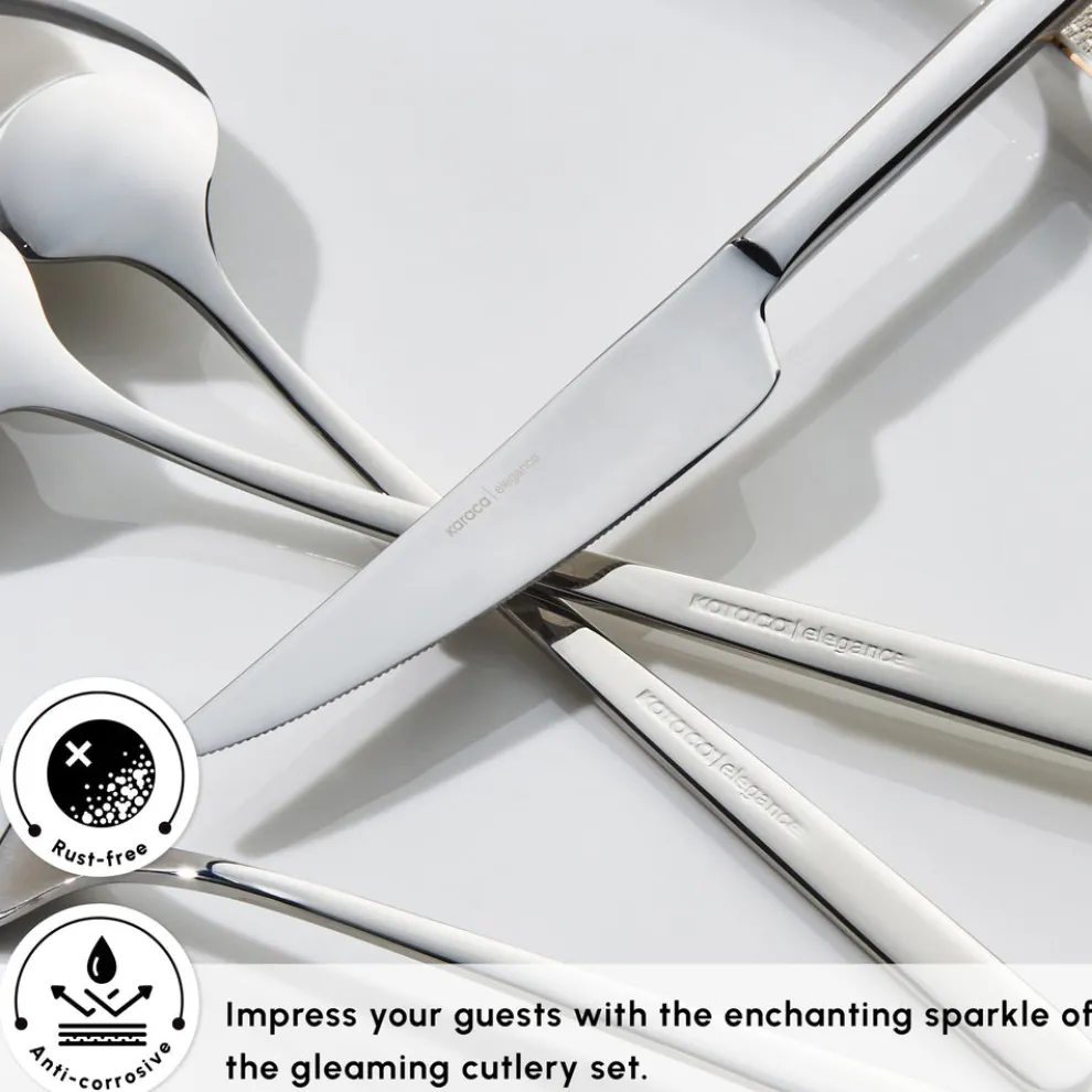 Karaca Boreas 84-Piece Stainless Steel Cutlery Set for 12 People, Silver