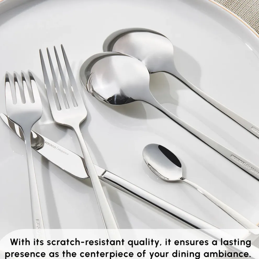 Karaca Boreas 84-Piece Stainless Steel Cutlery Set for 12 People, Silver
