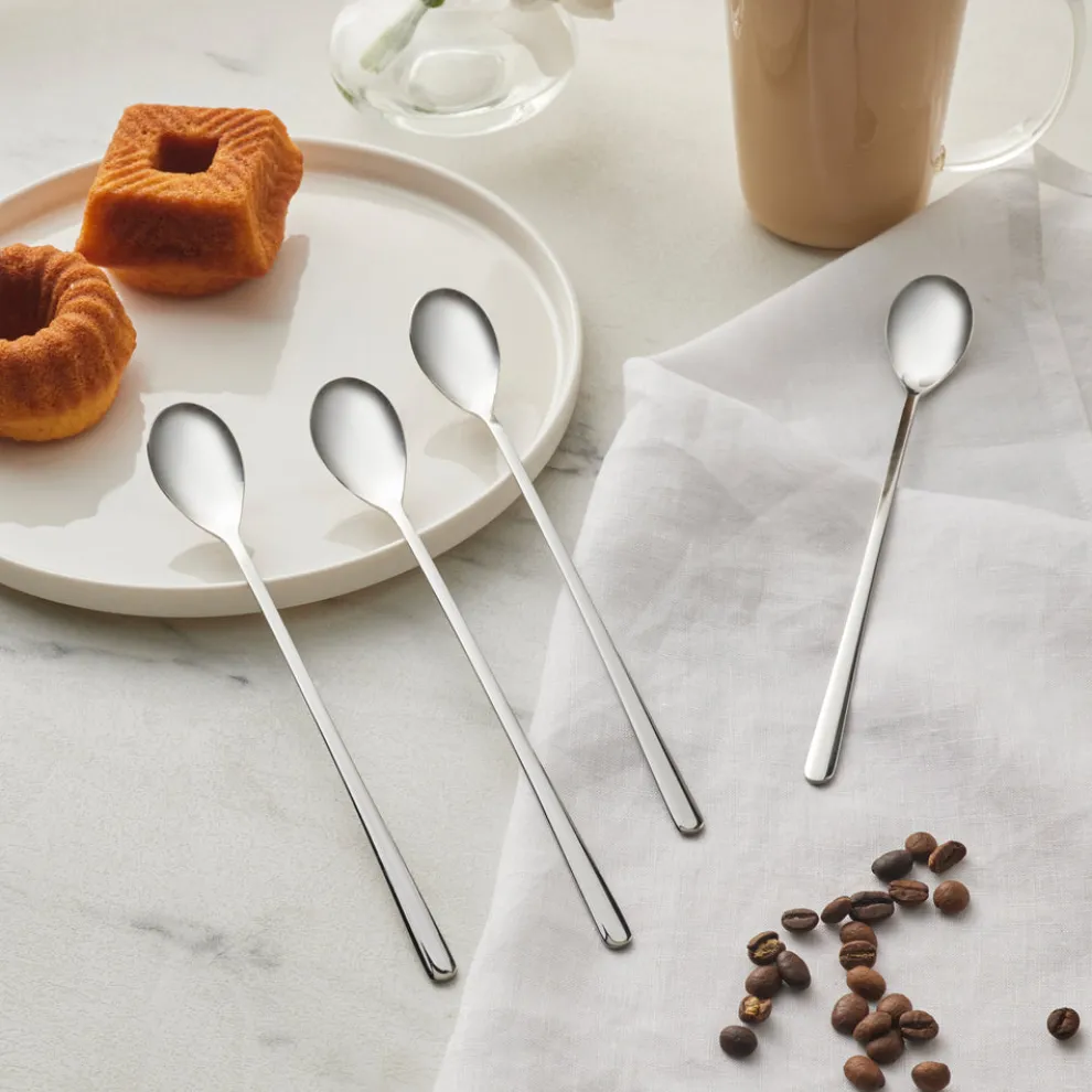 Karaca Boreas 4-Piece Stainless Steel Latte Spoon, Silver
