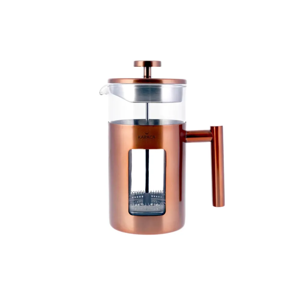 Karaca Borosilicate Glass Copper French Press, 1000ml, Copper Silver