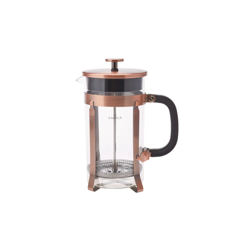 Karaca Borosilicate Glass Brushed Copper French Press, 1000ml, Copper Black