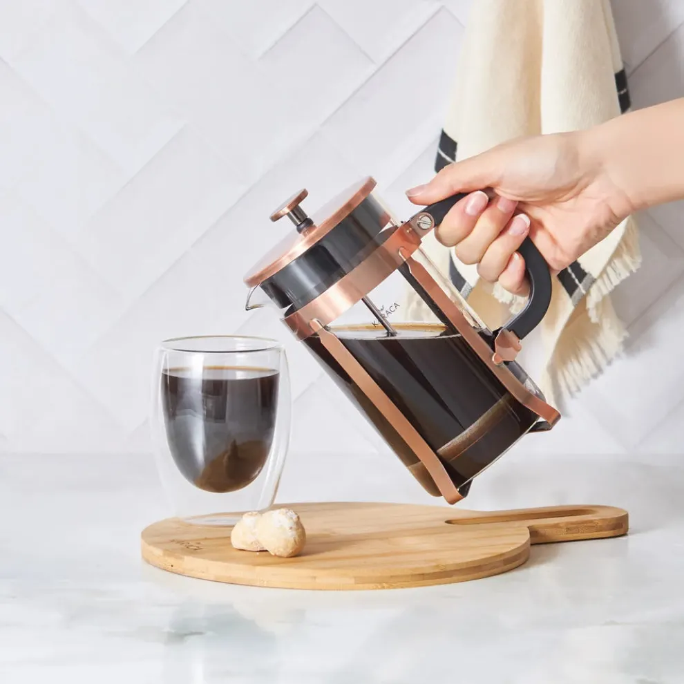 Karaca Borosilicate Glass Brushed Copper French Press, 1000ml, Copper Black