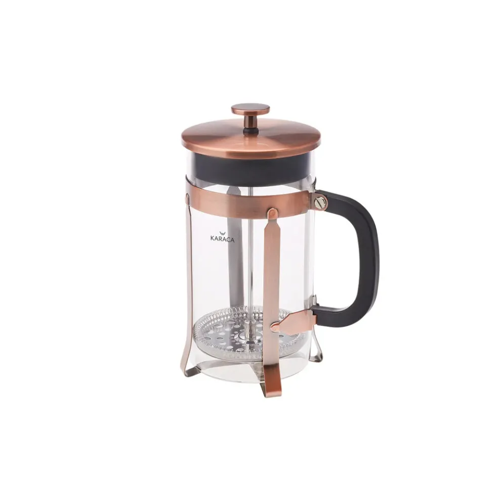 Karaca Borosilicate Glass Brushed Copper French Press, 1000ml, Copper Black
