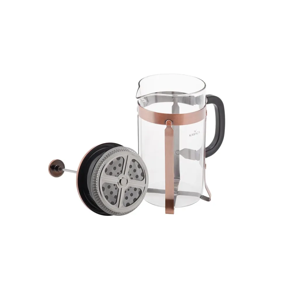 Karaca Borosilicate Glass Brushed Copper French Press, 1000ml, Copper Black