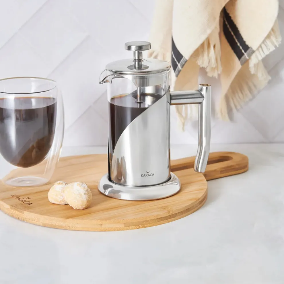 Karaca Borosilicate Glass Stainless Steel French Press, 350ml, Silver Transparent