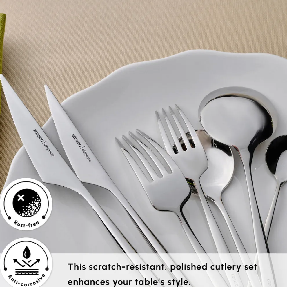 Karaca Braga 84-Piece Stainless Steel Cutlery Set for 12 People, Platin