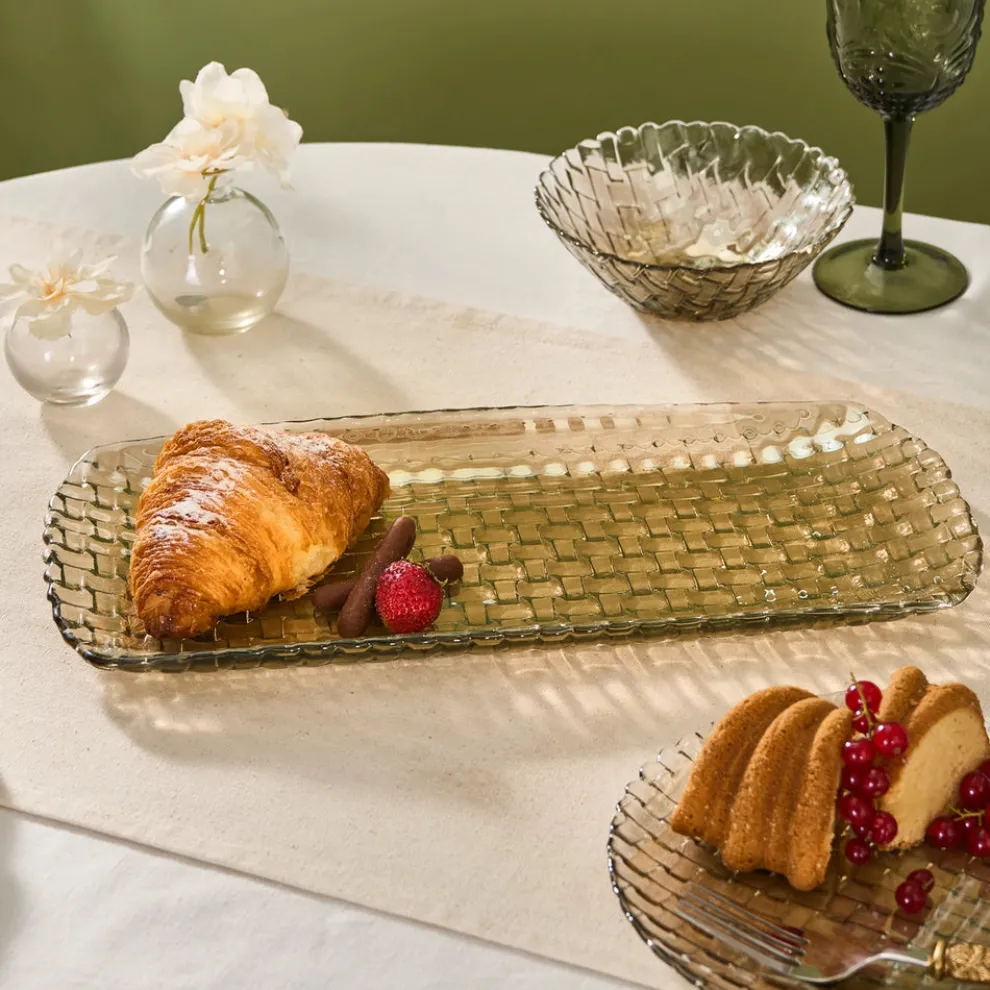 Karaca Braid Lustrous Glass Large Serving Platter, 39x17cm, Luster