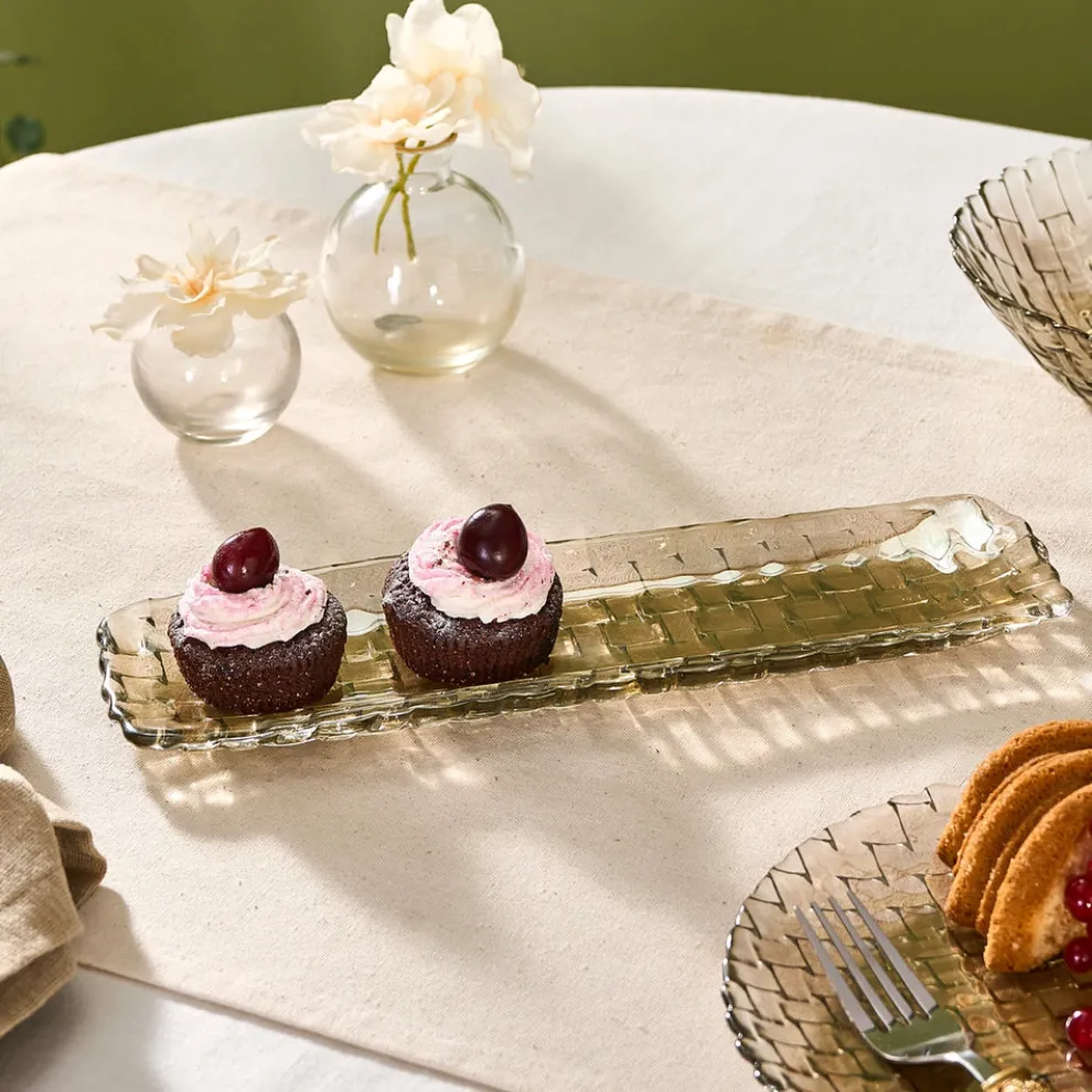 Karaca Braid Lustrous Glass Small Serving Platter, 16x8.5cm, Luster