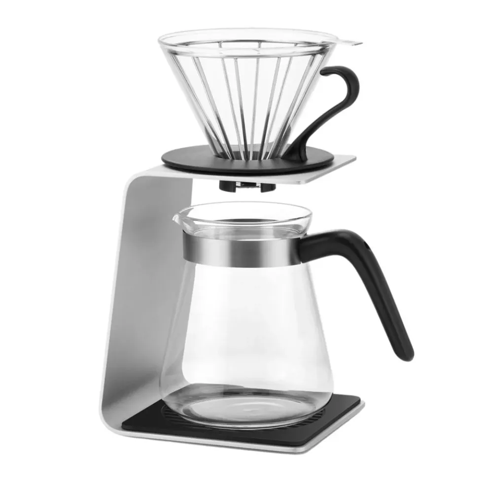 Karaca Brewy Glass Pour Over Coffee Maker Set with Stand, 600ml, Silver Transparent Black