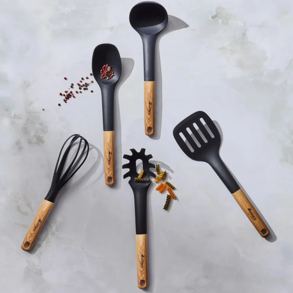 Karaca Brownwood 5-Piece Kitchen Utensil Set, Brown