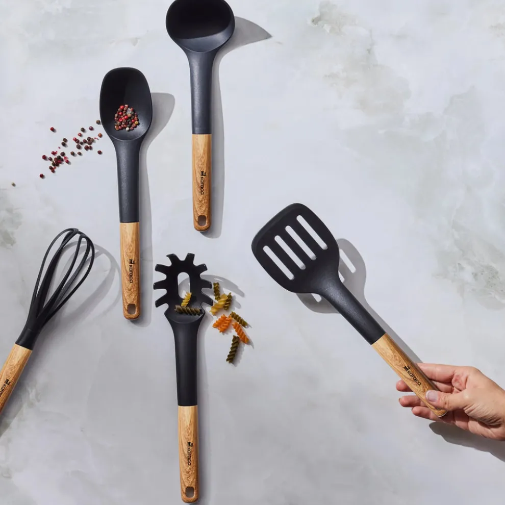 Karaca Brownwood 5-Piece Kitchen Utensil Set, Brown