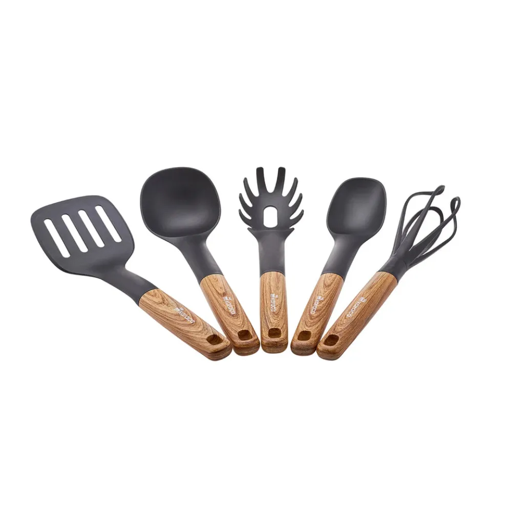 Karaca Brownwood 5-Piece Kitchen Utensil Set, Brown