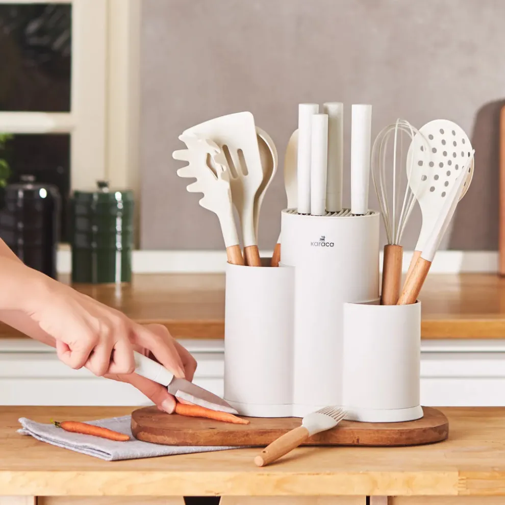 Karaca Burby 14 Piece Knife Block Set, Cream