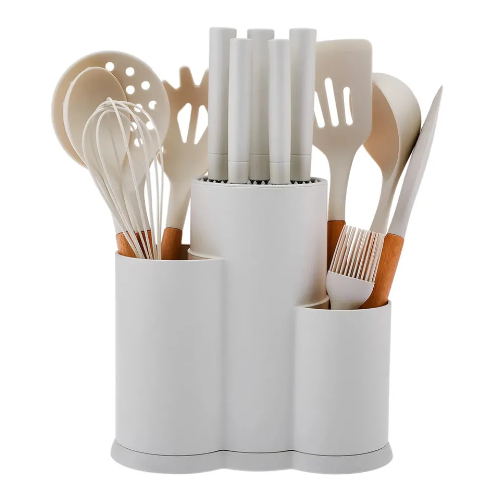 Karaca Burby 14 Piece Knife Block Set, Cream