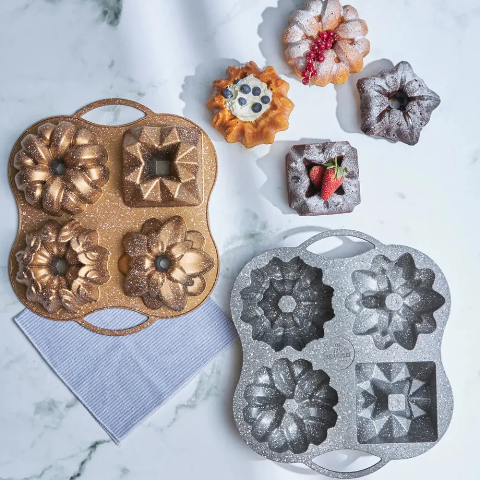 Karaca Cake Pro Aluminium Cast Decorative Bundt Cake Tin, 4 Piece, 28cmx35cm, Gold