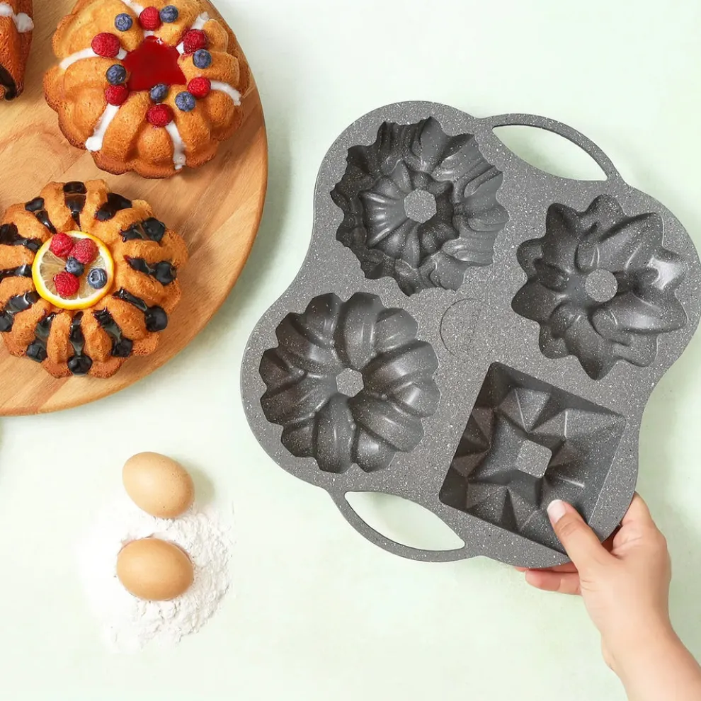 Karaca Cake Pro Aluminium Cast Decorative Bundt Cake Tin, 4 Piece, 28cmx35cm, Anthracite
