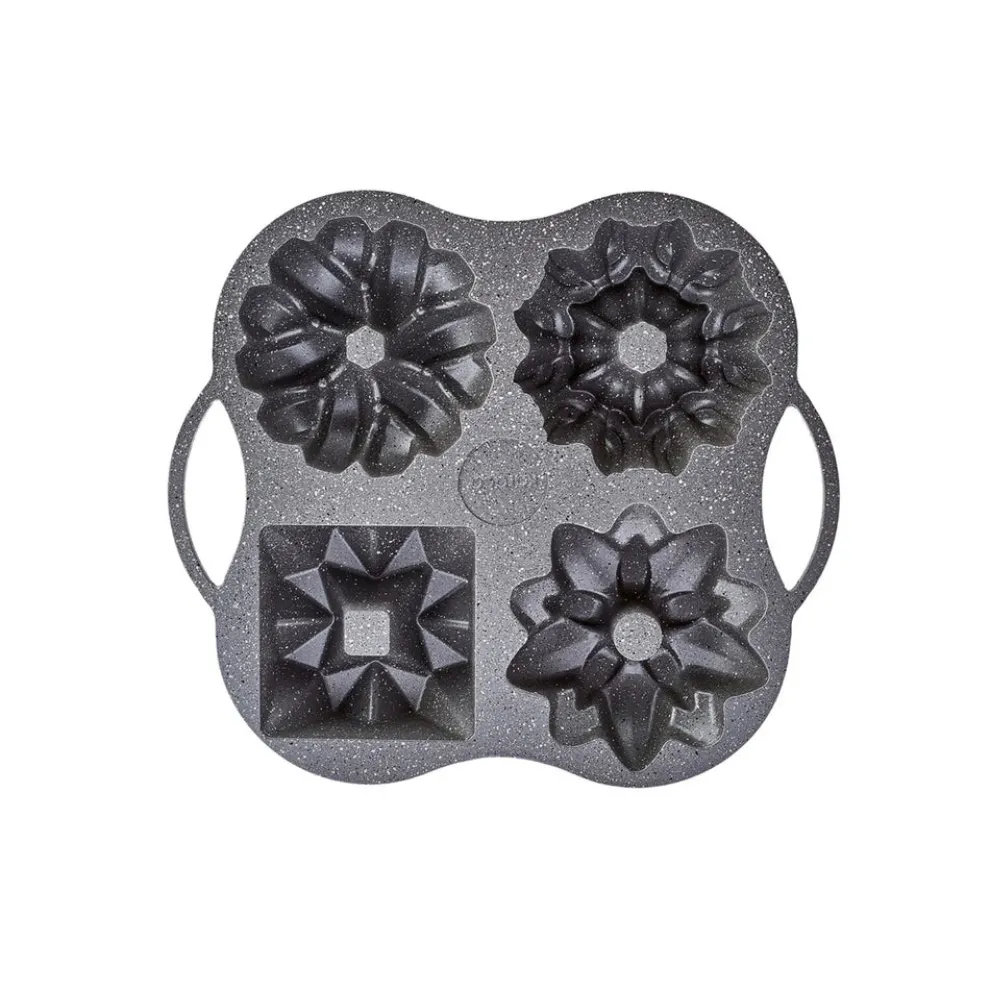 Karaca Cake Pro Aluminium Cast Decorative Bundt Cake Tin, 4 Piece, 28cmx35cm, Anthracite