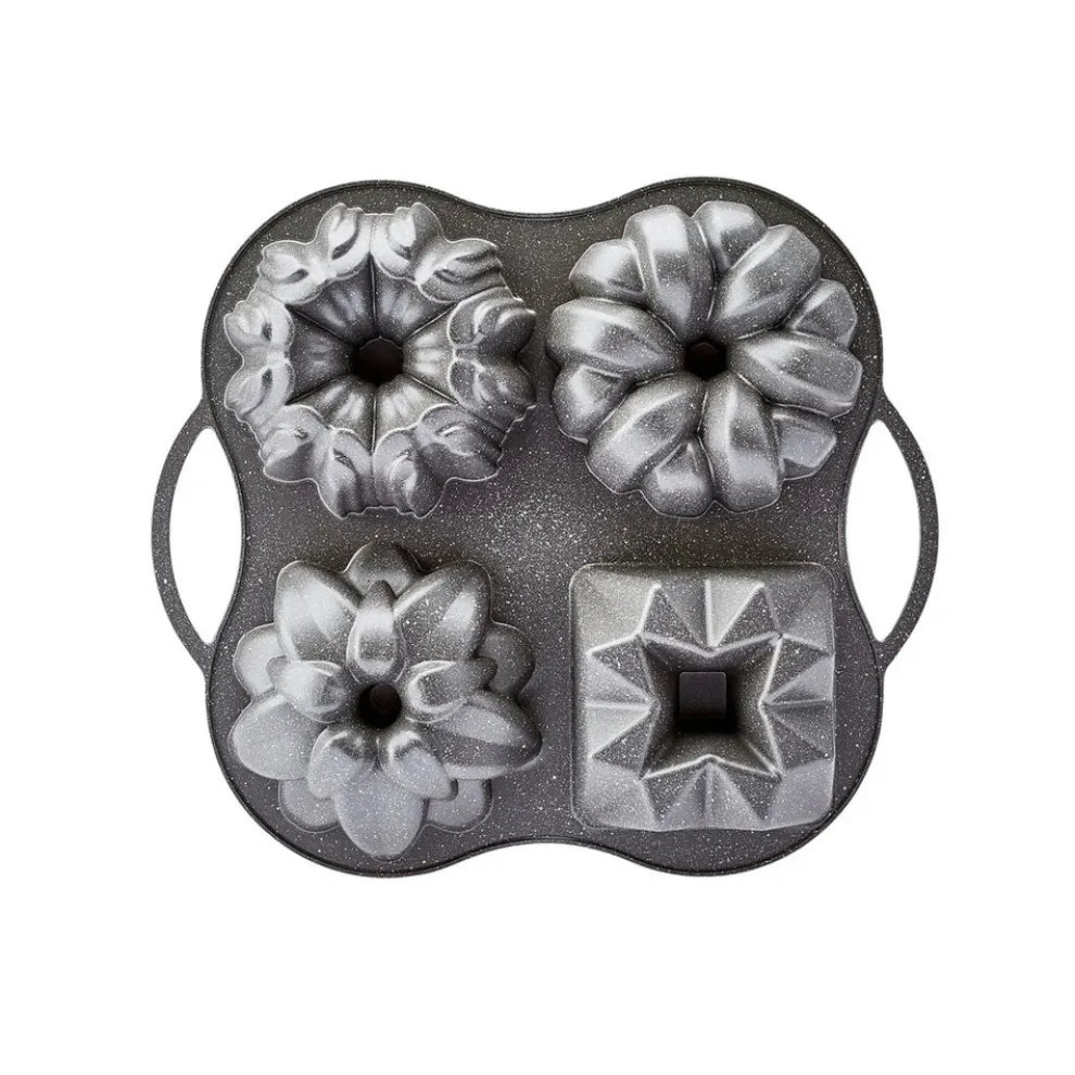 Karaca Cake Pro Aluminium Cast Decorative Bundt Cake Tin, 4 Piece, 28cmx35cm, Anthracite
