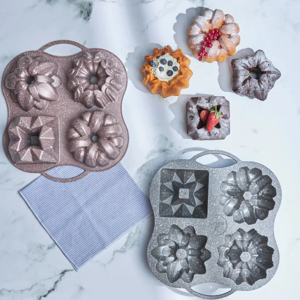 Karaca Cake Pro Aluminium Cast Decorative Bundt Cake Tin, 4 Piece, 28cmx35cm, Rose Gold