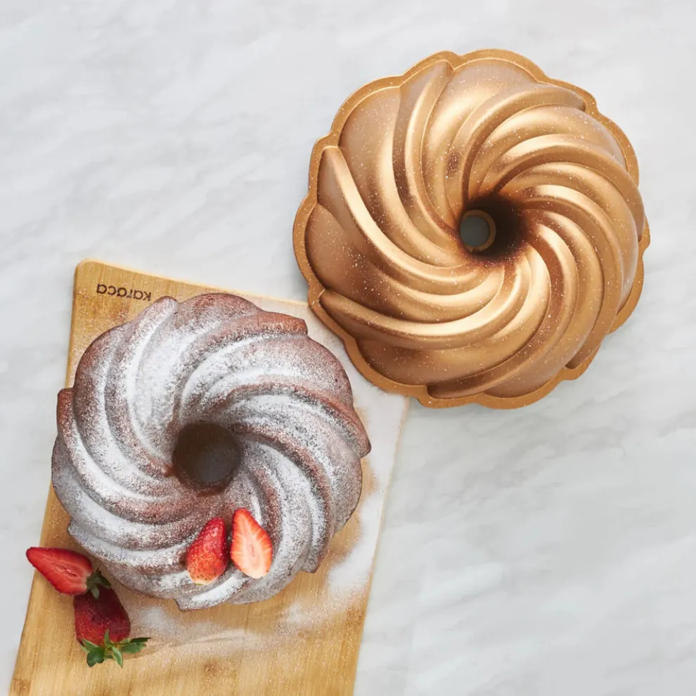 Karaca Cake Pro Pare Aluminium Cast Decorative Bundt Cake Tin, 24cm, Gold