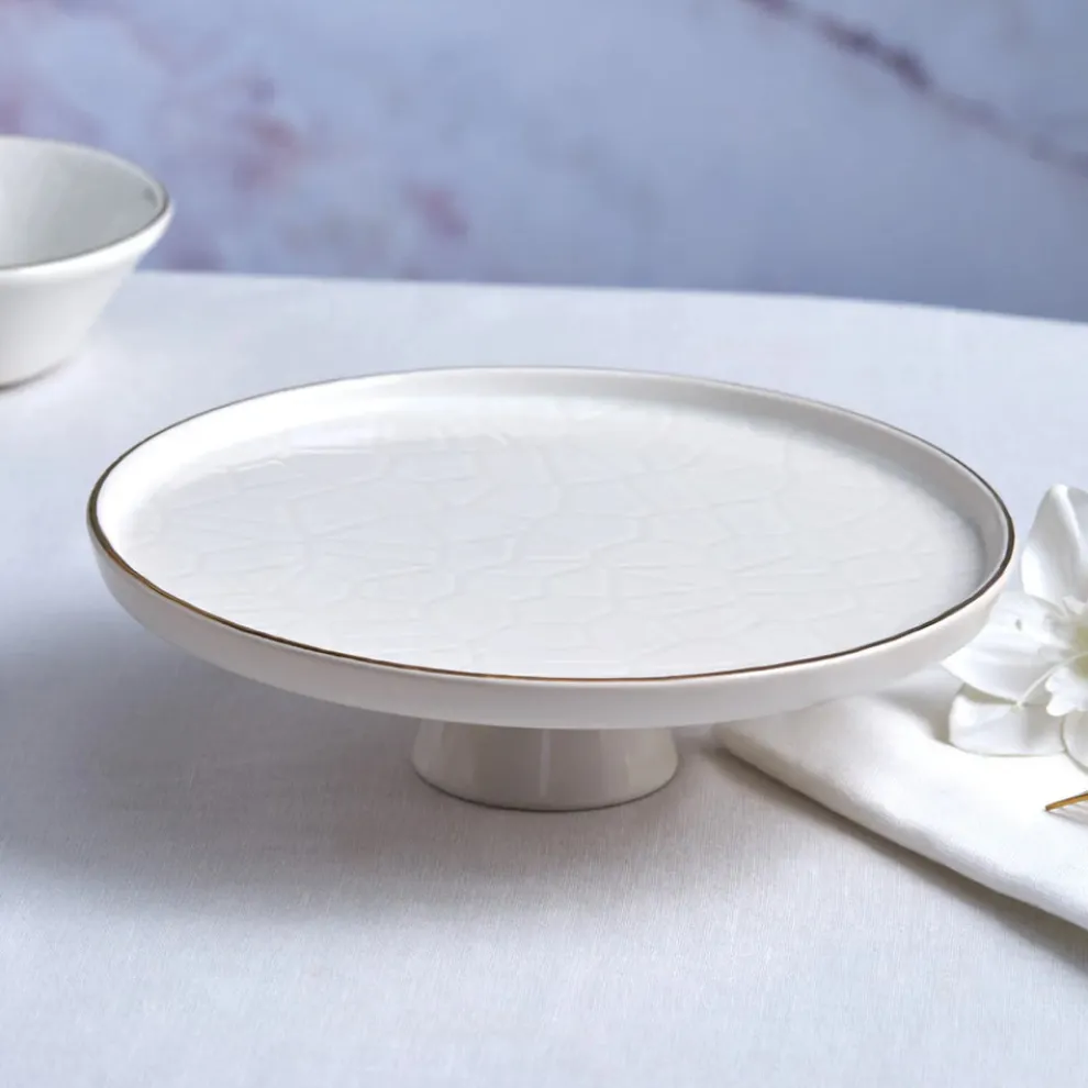 Karaca Calvin Ceramic Cake Stand, 23cm, White Gold