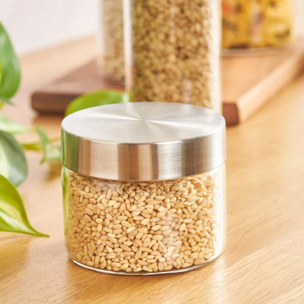 Karaca Cast 5 Piece Glass Storage Jar, Silver Transparent