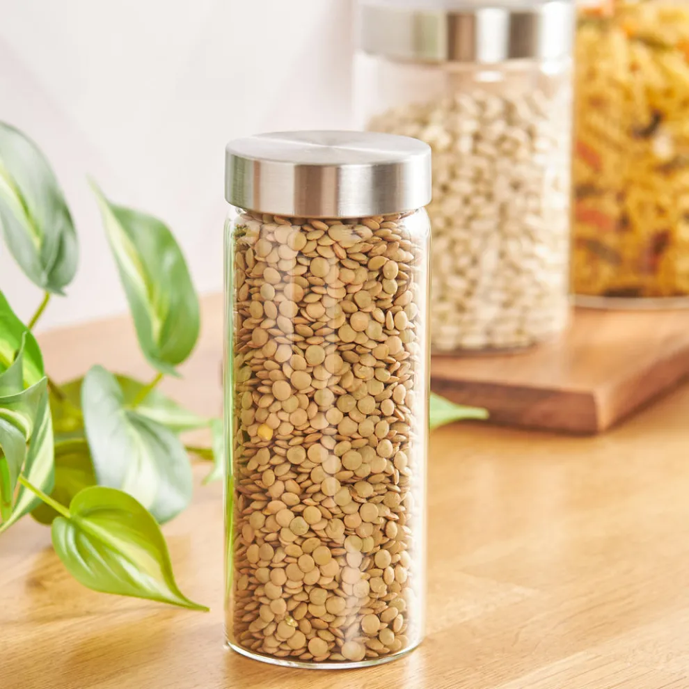 Karaca Cast 5 Piece Glass Storage Jar, Silver Transparent