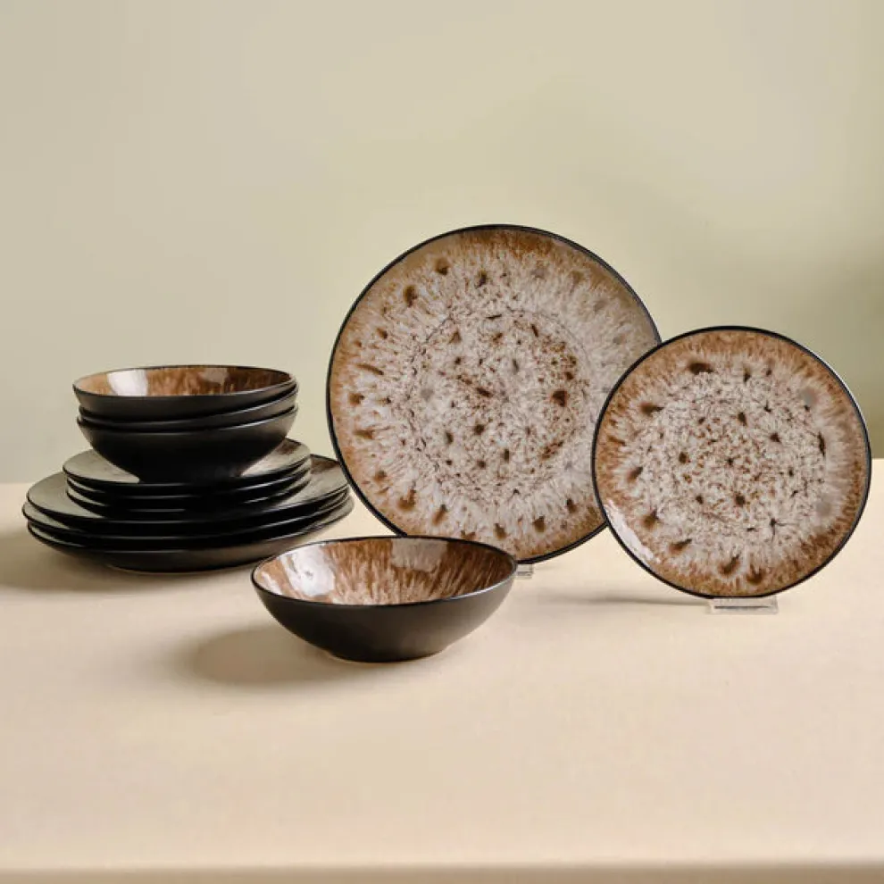Karaca Catania 12-Piece Reactive Glaze Dinner Set for 4 People, Multi