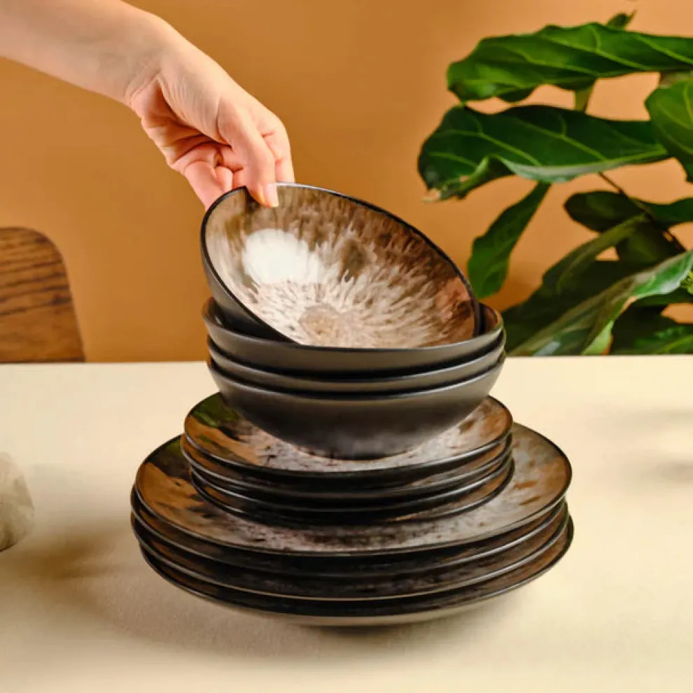 Karaca Catania 12-Piece Reactive Glaze Dinner Set for 4 People, Multi