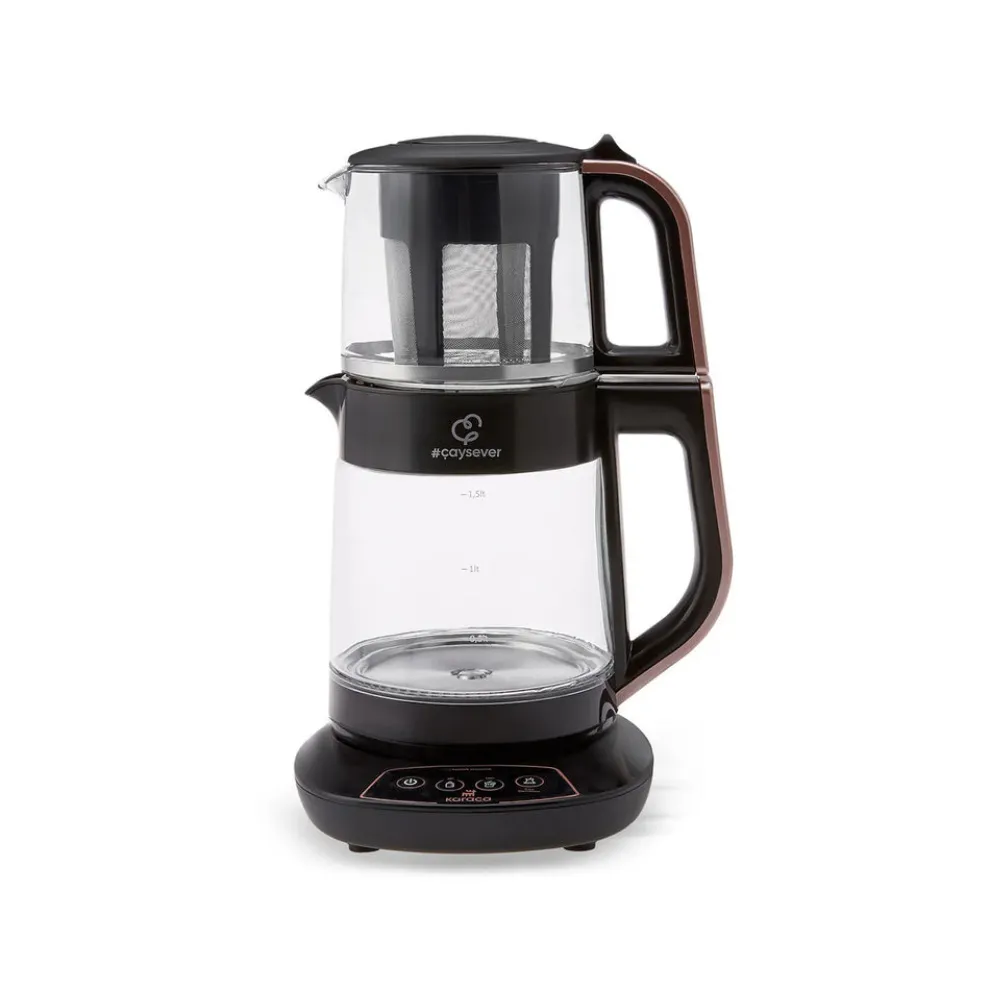 Karaca Caysever 3 in 1 Talking Automatic Tea Maker Kettle and Baby Food Water Preparation, 1700W, Rose Gold