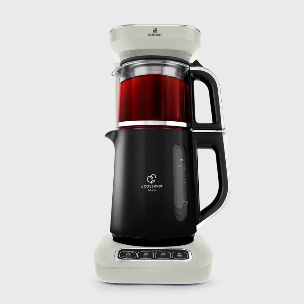 Karaca Caysever Robotea Pro 4 in 1 Talking Automatic Tea Maker Kettle and Filter Coffee Maker, 2500W, Starlight