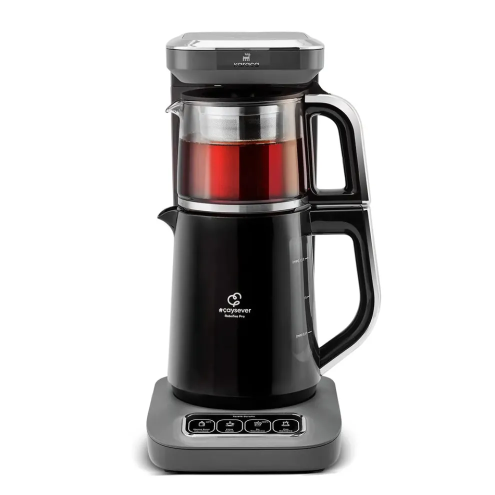 Karaca Caysever Robotea Pro 4 in 1 Talking Automatic Tea Maker Kettle and Filter Coffee Maker, 2500W, Space Grey
