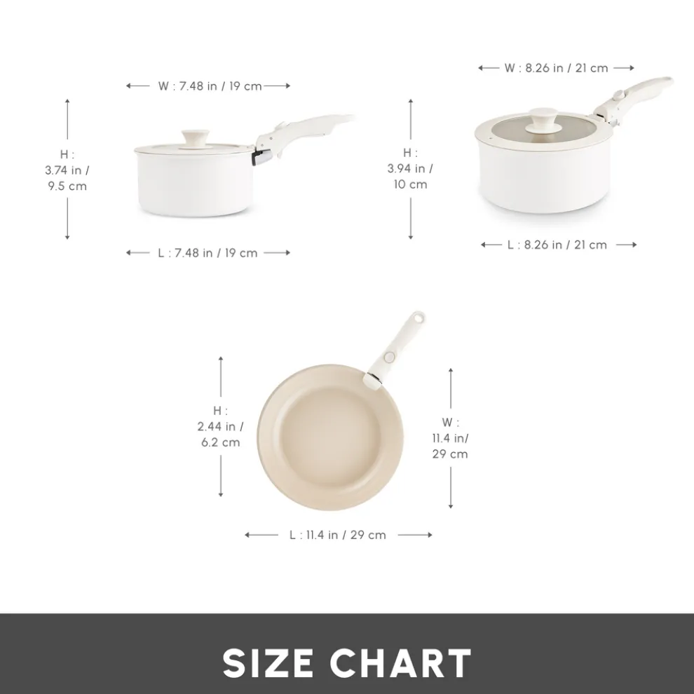 Karaca Ceramica Comfort 6-Piece Non-Stick Induction Detachable Cookware Set, Cream