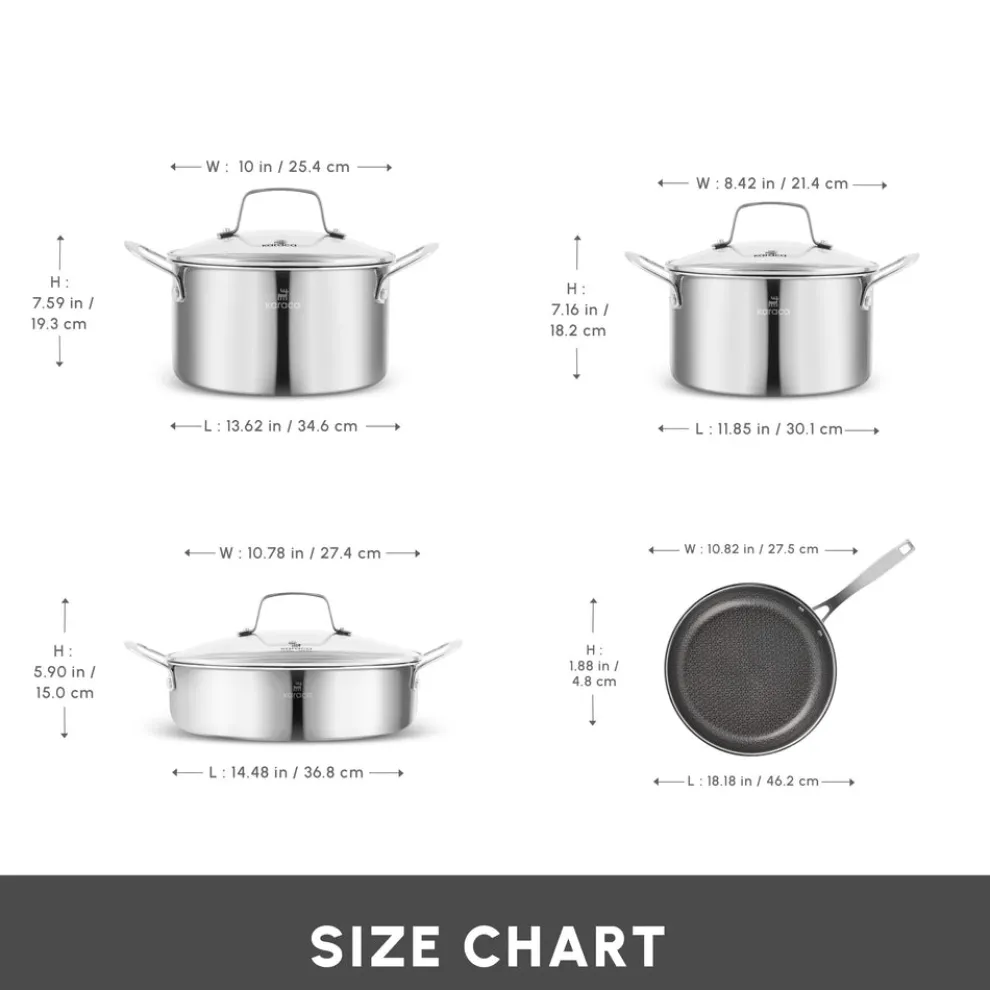 Karaca Ceramica Steel 3Ply Stainless Steel 7-Piece Induction Non-Stick Cookware Set, Silver