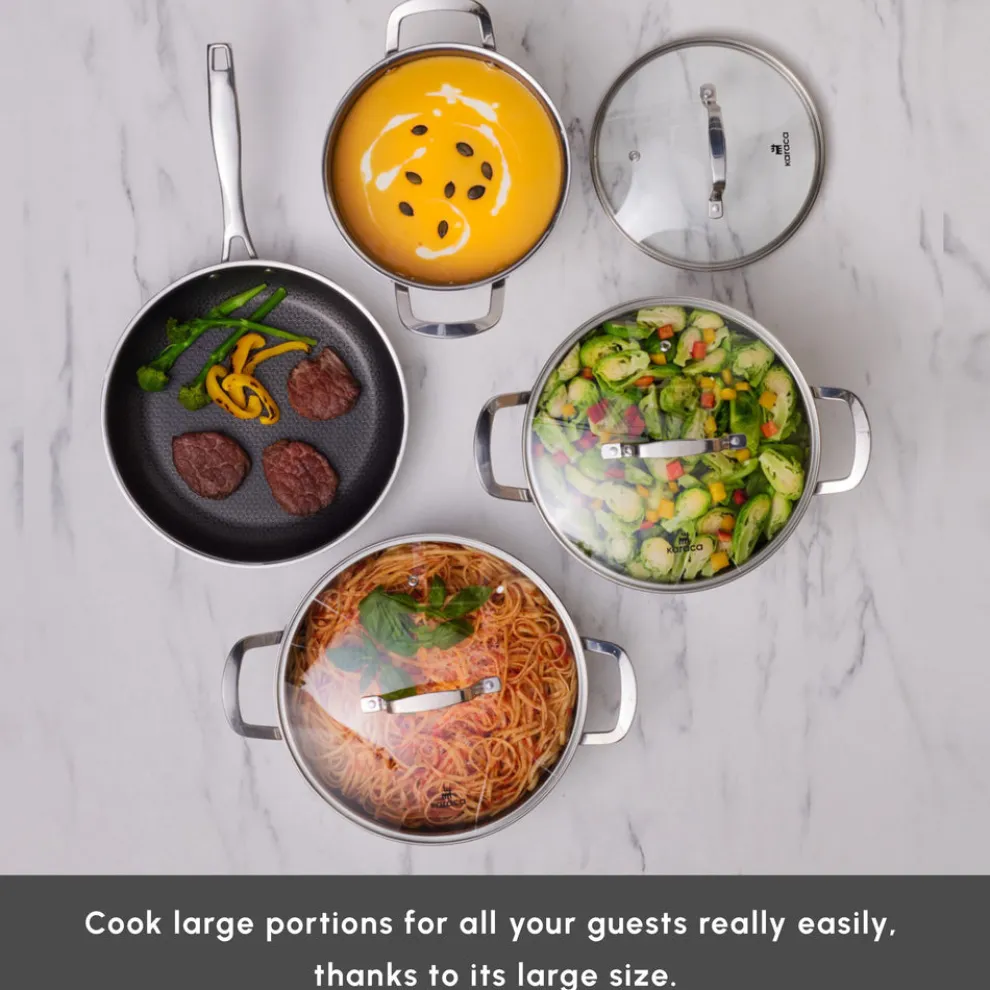 Karaca Ceramica Steel 3Ply Stainless Steel 7-Piece Induction Non-Stick Cookware Set, Silver