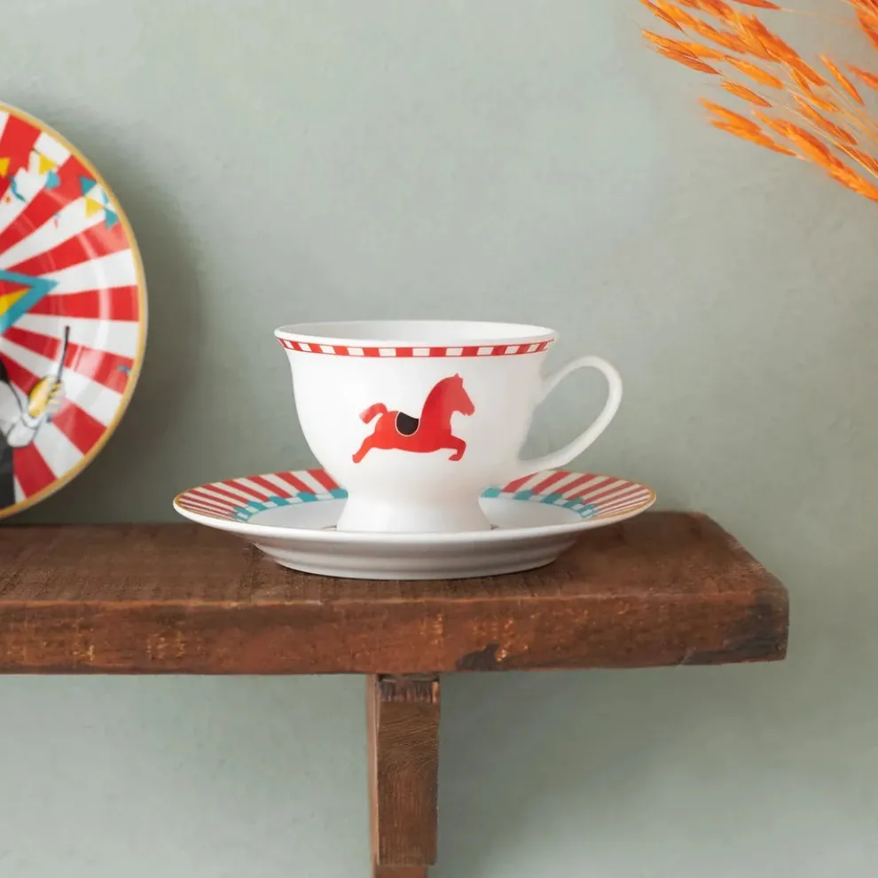 Karaca Circus 2 Piece Espresso Turkish Coffee Cup Set for 1 People, 90ml, Multi