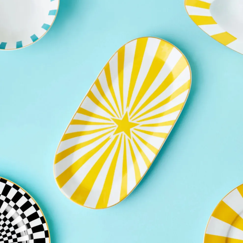 Karaca Circus Porcelain Serving Platter, 20cm, White Yellow Gold